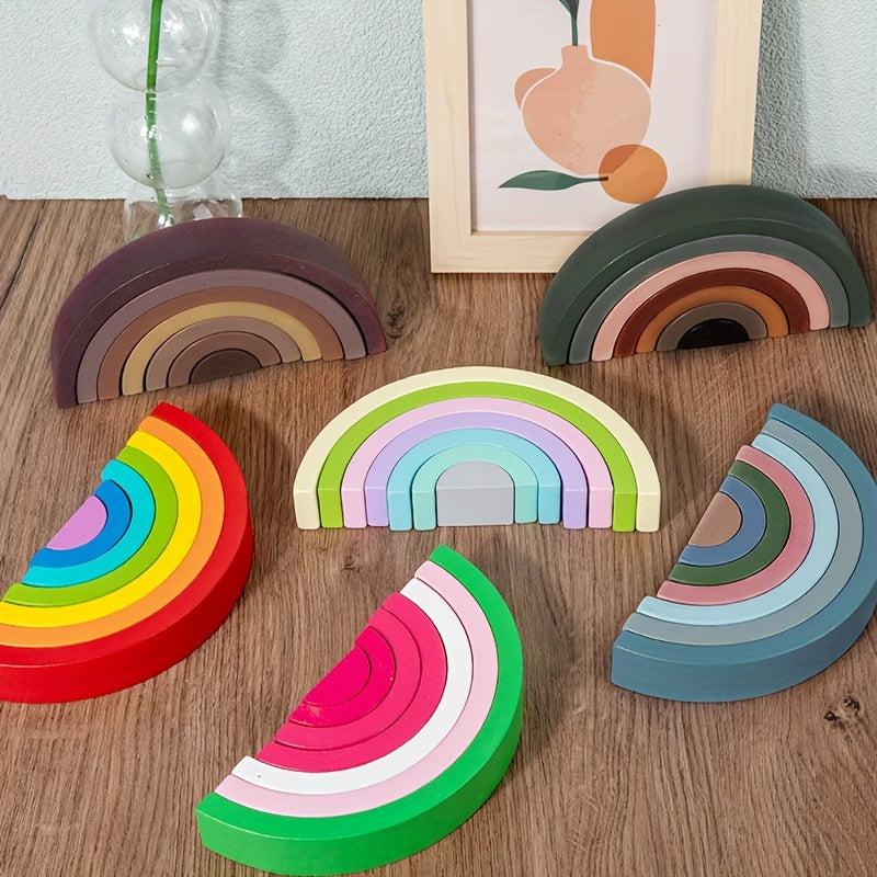 Wooden Rainbow Building Blocks DIY Stacking Educational Toys
