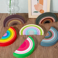 Wooden Rainbow Building Blocks DIY Stacking Educational Toys