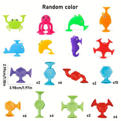 Bright Ocean Animals Suction Bath Toys with Storage