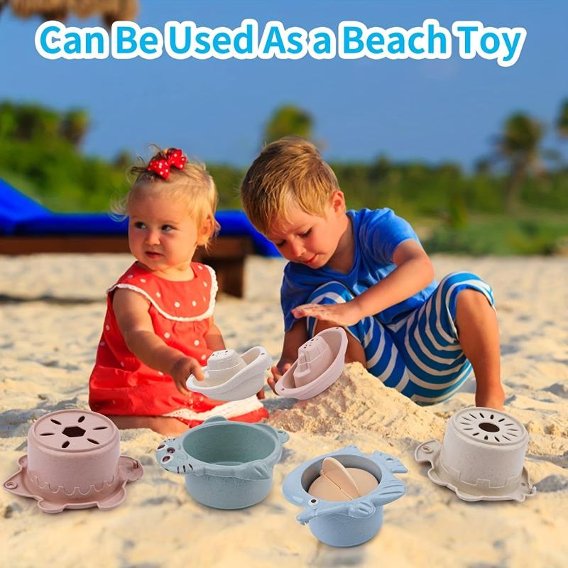 Toddler Bath Toys Set with 4 Cups, 2 Boats, 2 Whale Spoons - Shower Toy