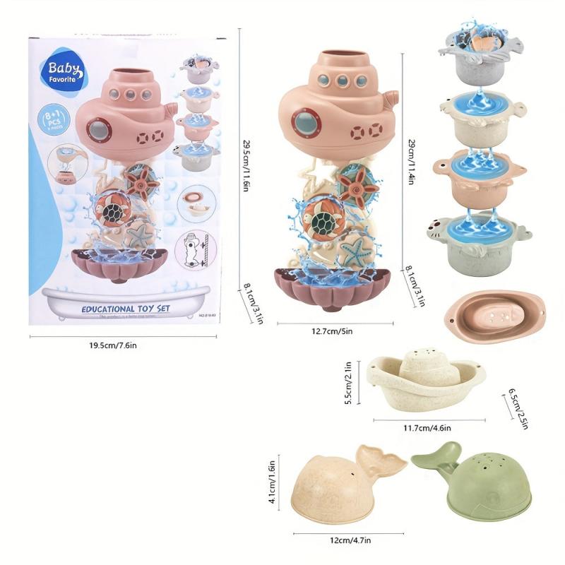 Toddler Bath Toys Set with 4 Cups, 2 Boats, 2 Whale Spoons - Shower Toy