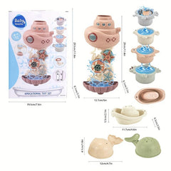 Toddler Bath Toys Set with 4 Cups, 2 Boats, 2 Whale Spoons - Shower Toy