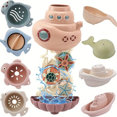 Toddler Bath Toys Set with 4 Cups, 2 Boats, 2 Whale Spoons - Shower Toy