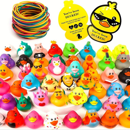 25 Pcs Assorted Rubber Ducks With Tags For Ducking Bath Toy