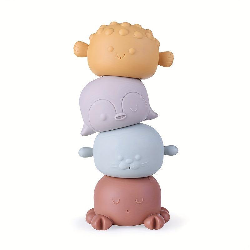Rubber Animal Stacking Bath Toy with Music and Water Spray