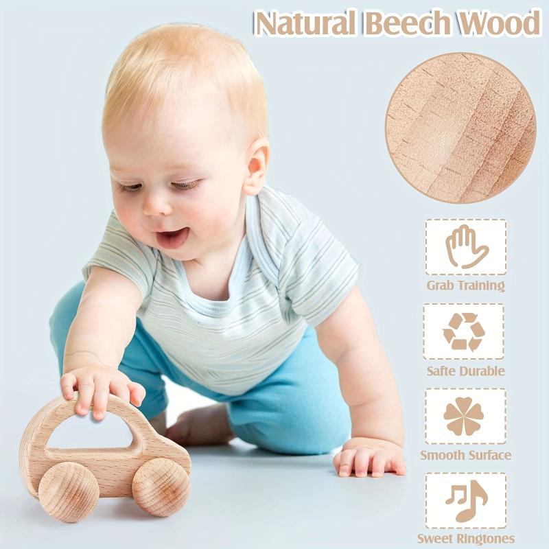 Zanvia 5pcs Wooden Baby Rattles Push Car Bells Teether Baby Toys Wood Toy