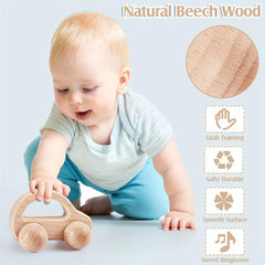 Zanvia 5pcs Wooden Baby Rattles Push Car Bells Teether Baby Toys Wood Toy