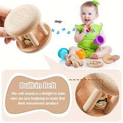 Zanvia 5pcs Wooden Baby Rattles Push Car Bells Teether Baby Toys Wood Toy