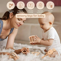 Zanvia 5pcs Wooden Baby Rattles Push Car Bells Teether Baby Toys Wood Toy