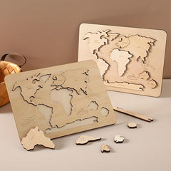 Wooden World Map Jigsaw Puzzle Educational Toy for Kids