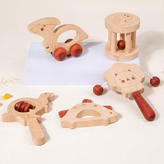 Beech Baby Rattle Dinosaur Set Teething Ring Log Rattle Car Toy