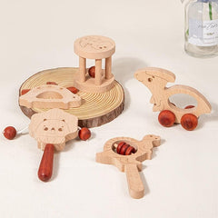 Beech Baby Rattle Dinosaur Set Teething Ring Log Rattle Car Toy