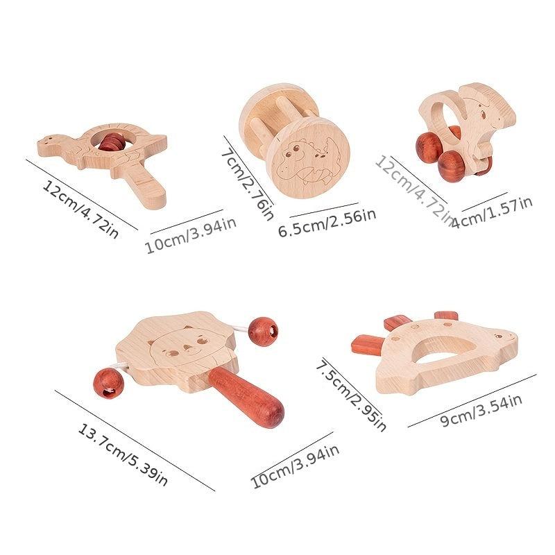 Beech Baby Rattle Dinosaur Set Teething Ring Log Rattle Car Toy