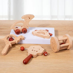 Beech Baby Rattle Dinosaur Set Teething Ring Log Rattle Car Toy