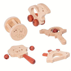 Beech Baby Rattle Dinosaur Set Teething Ring Log Rattle Car Toy