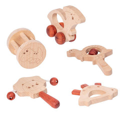 Beech Baby Rattle Dinosaur Set Teething Ring Log Rattle Car Toy