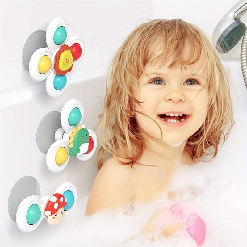 3pcs Suction Cup Spinning Toys for Babies - Stress Relief, Hand-Eye Coordination