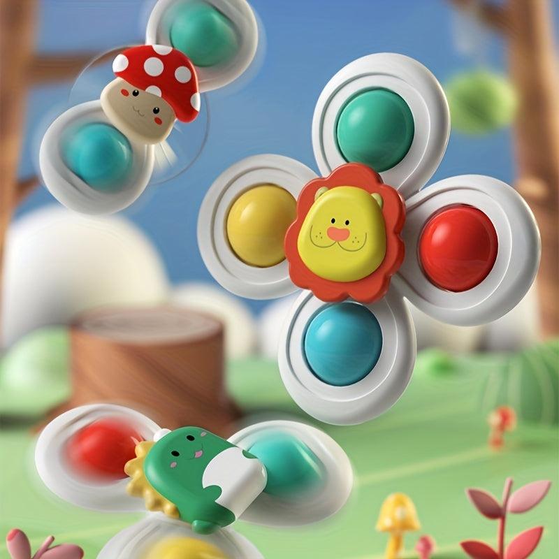 3pcs Suction Cup Spinning Toys for Babies - Stress Relief, Hand-Eye Coordination