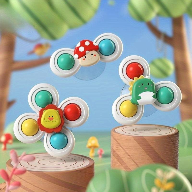 3pcs Suction Cup Spinning Toys for Babies - Stress Relief, Hand-Eye Coordination