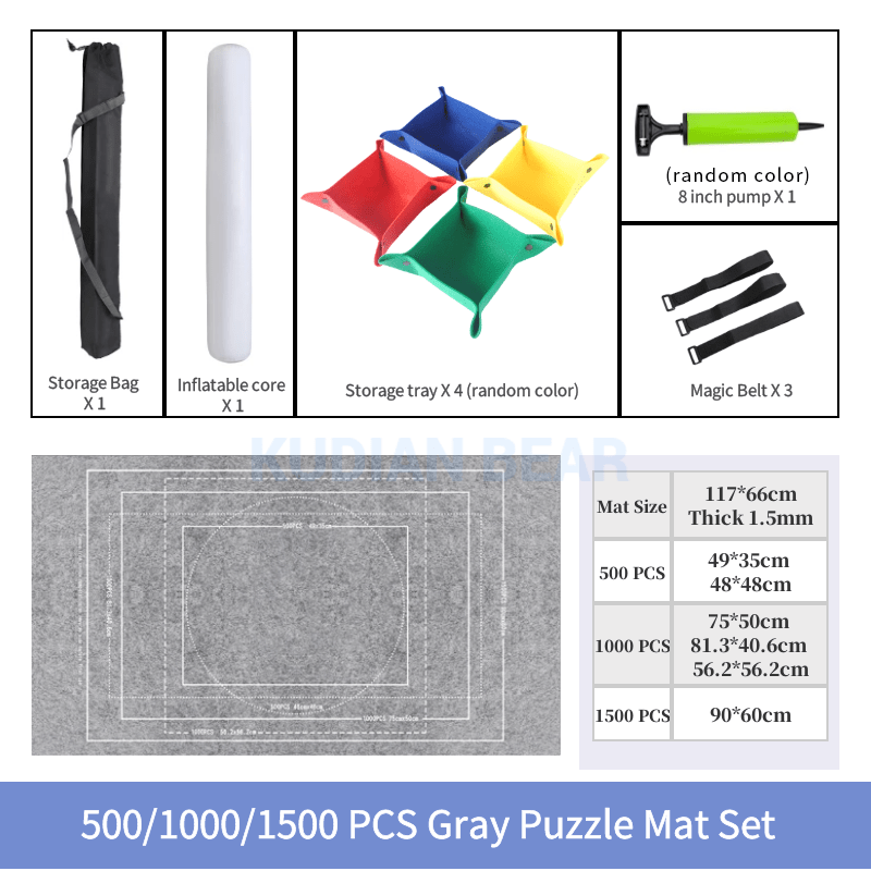 Puzzle Mat Roll Up 1000 Pieces Portable Pad with Sorting Trays