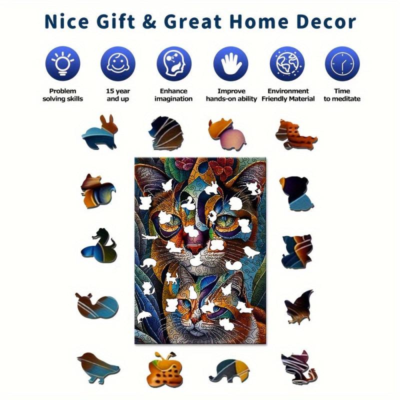 Animal Shaped Wooden Jigsaw Puzzle for Adults - Two Cats