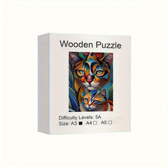 Animal Shaped Wooden Jigsaw Puzzle for Adults - Two Cats
