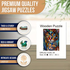 Animal Shaped Wooden Jigsaw Puzzle for Adults - Two Cats