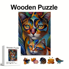 Animal Shaped Wooden Jigsaw Puzzle for Adults - Two Cats