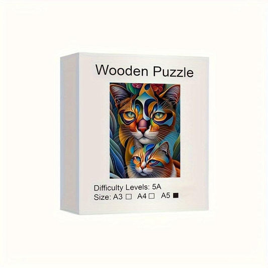 Animal Shaped Wooden Jigsaw Puzzle for Adults - Two Cats