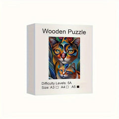 Animal Shaped Wooden Jigsaw Puzzle for Adults - Two Cats