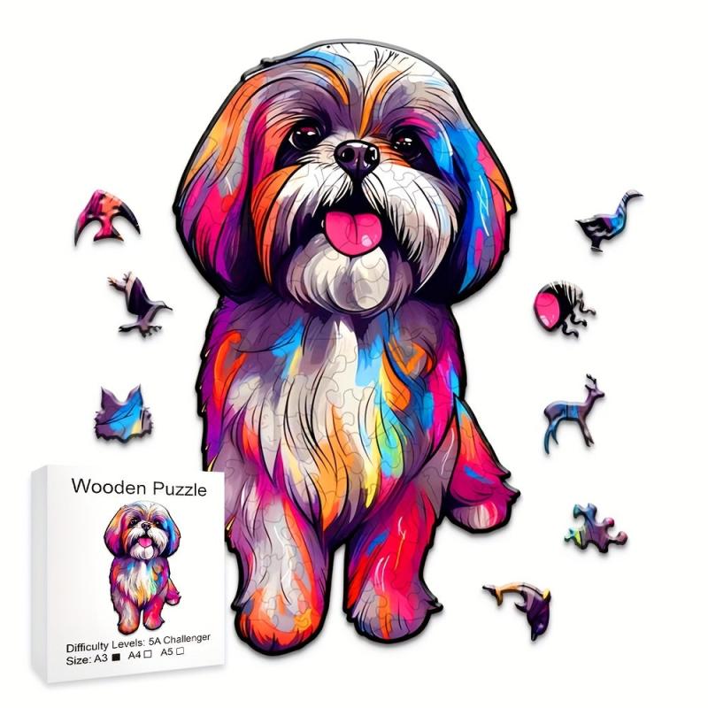 Dog Wooden Puzzles Unique Shape Maternal Love For Adults And Children