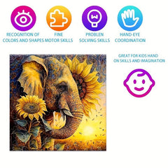 Sunflower Elephant Wooden Puzzle Creative Funny Gift Ornament