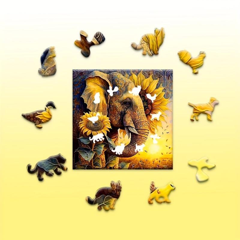 Sunflower Elephant Wooden Puzzle Creative Funny Gift Ornament