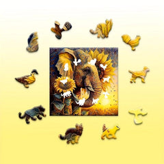 Sunflower Elephant Wooden Puzzle Creative Funny Gift Ornament