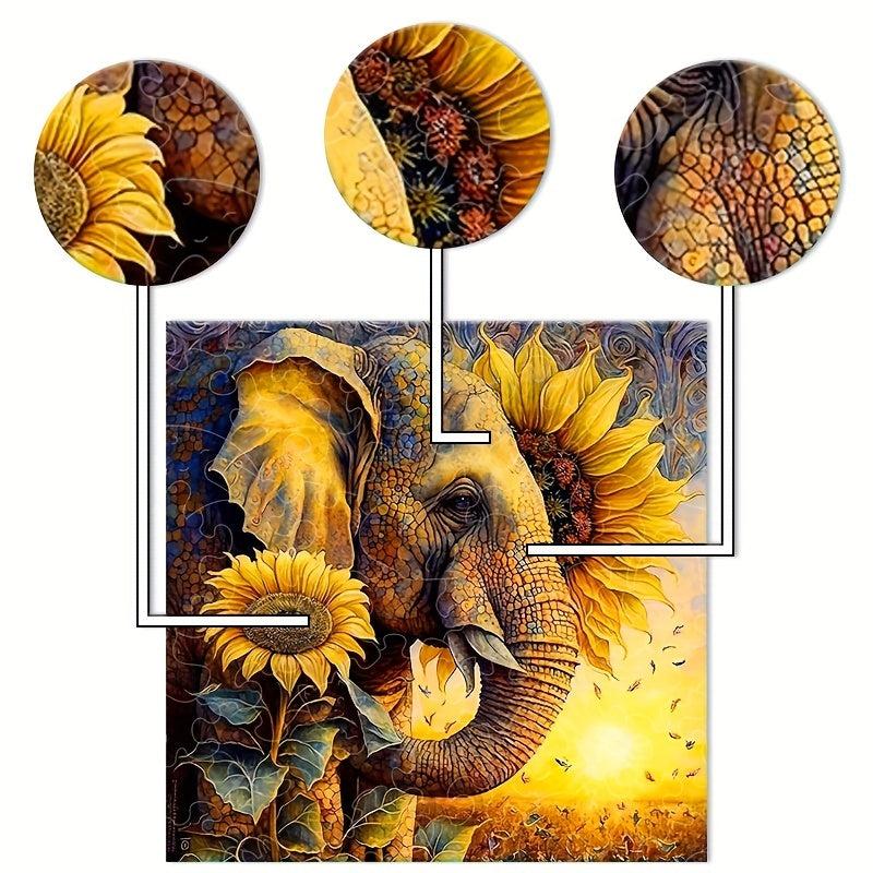 Sunflower Elephant Wooden Puzzle Creative Funny Gift Ornament