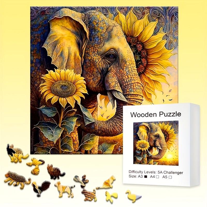 Sunflower Elephant Wooden Puzzle Creative Funny Gift Ornament