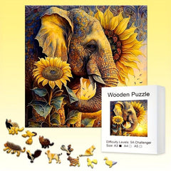 Sunflower Elephant Wooden Puzzle Creative Funny Gift Ornament