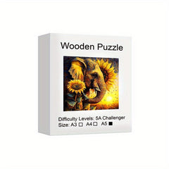 Sunflower Elephant Wooden Puzzle Creative Funny Gift Ornament