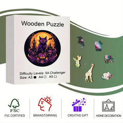 Halloween Cat Pumpkin Wooden Jigsaw Puzzle Animals Shaped Wood DIY Game Fun Toy