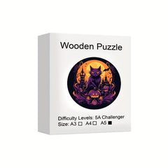 Halloween Cat Pumpkin Wooden Jigsaw Puzzle Animals Shaped Wood DIY Game Fun Toy