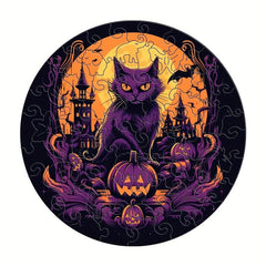 Halloween Cat Pumpkin Wooden Jigsaw Puzzle Animals Shaped Wood DIY Game Fun Toy