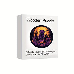 Halloween Cat Pumpkin Wooden Jigsaw Puzzle Animals Shaped Wood DIY Game Fun Toy