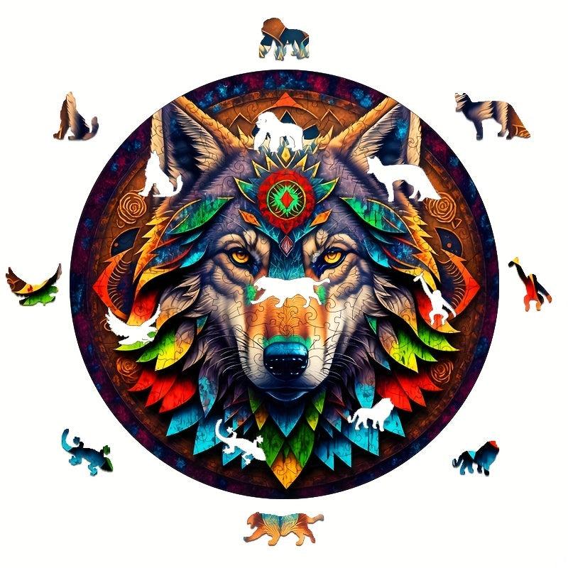 Dark Night Wolf King Wooden Puzzle Animal Shape Jigsaw Puzzle