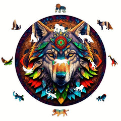 Dark Night Wolf King Wooden Puzzle Animal Shape Jigsaw Puzzle