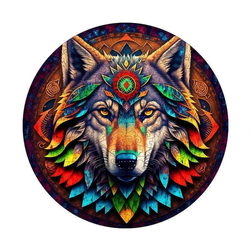 Dark Night Wolf King Wooden Puzzle Animal Shape Jigsaw Puzzle