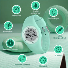 Kids Sports Watch Vibrating Alarm Timer Pedometer Waterproof