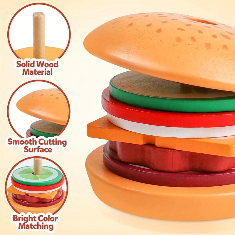 Montessori Burger Stacking Toy Set with Order Cards