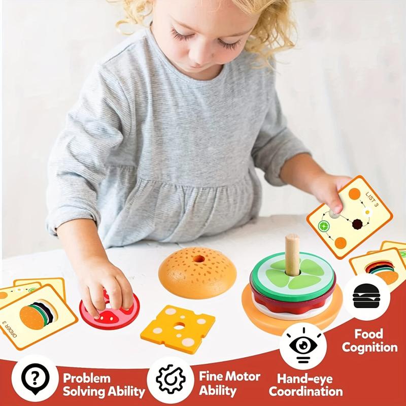 Montessori Burger Stacking Toy Set with Order Cards