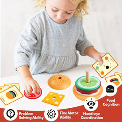 Montessori Burger Stacking Toy Set with Order Cards