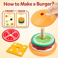Montessori Burger Stacking Toy Set with Order Cards